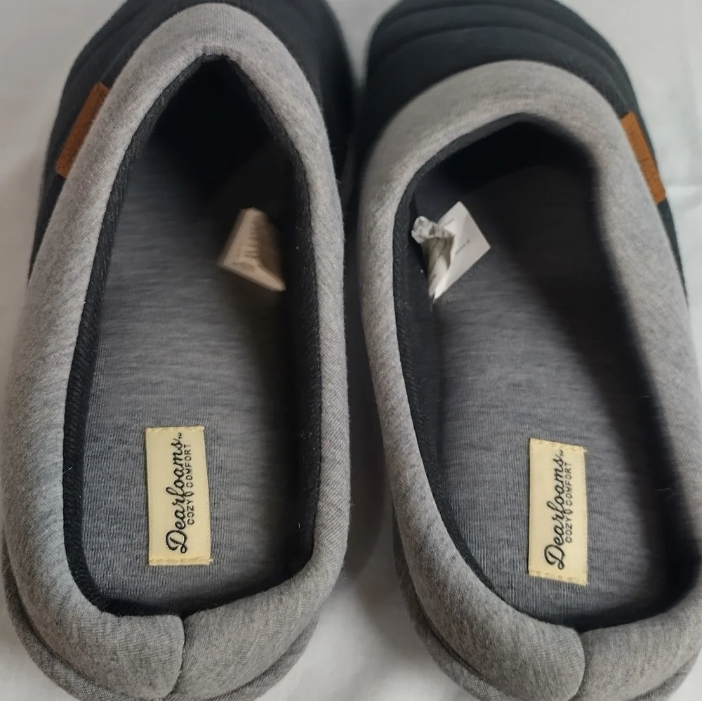 Dearfoams Men's Black Bound Scuff Slippers Size XL 13-14 Night Wear Cushion Sole